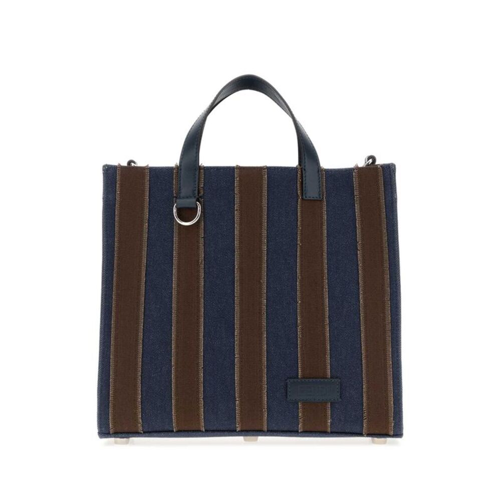 Fendi Men Embroidered Denim Pequin Shopping Bag